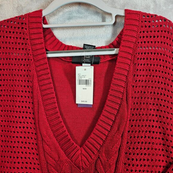 NWT Lane Bryant Womens 3X Red Open Knit V-Neck Sweater 100% Cotton Bold colorful - Picture 3 of 13